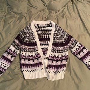 Defrost cardigan purple white and black Large